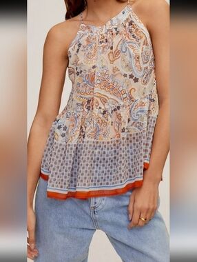 Mango Paisley Boho Tank Blouse XS Flowy Sleeveless Top